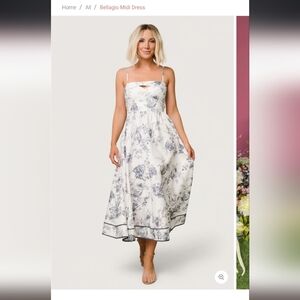 Baltic Born White Midi Dress with Blue Floral Print